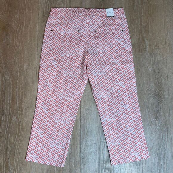 Dash Geometric Patterned Coral & White Cotton Blend Cropped Pants, Women’s 8 - Picture 9 of 12